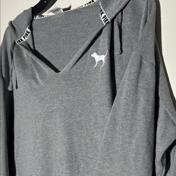 PINK Victoria's Secret Vintage Oversized Gray V-Neck Hoodie - Picture 2 of 6